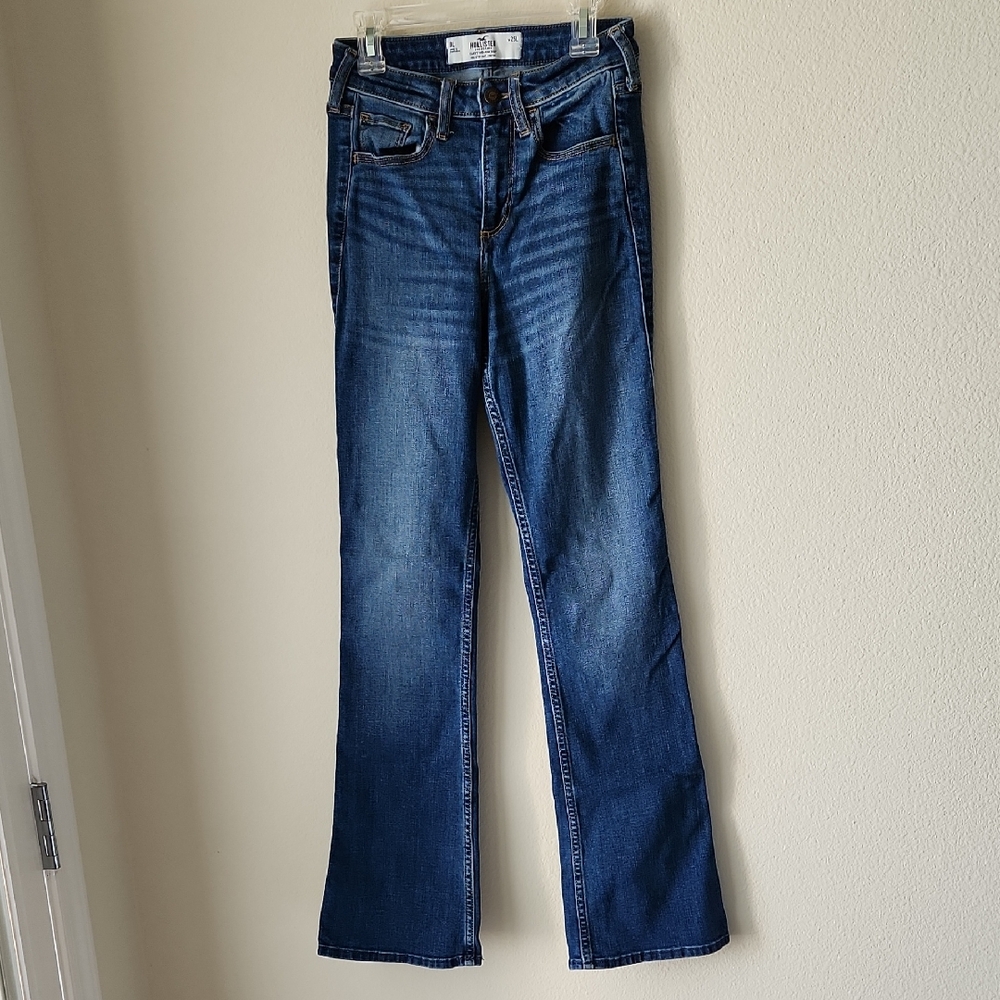 Hollister Curvy Mid Rise Boot Cut Soft Stretch Jeans with Fading Sz 0L/25 Long